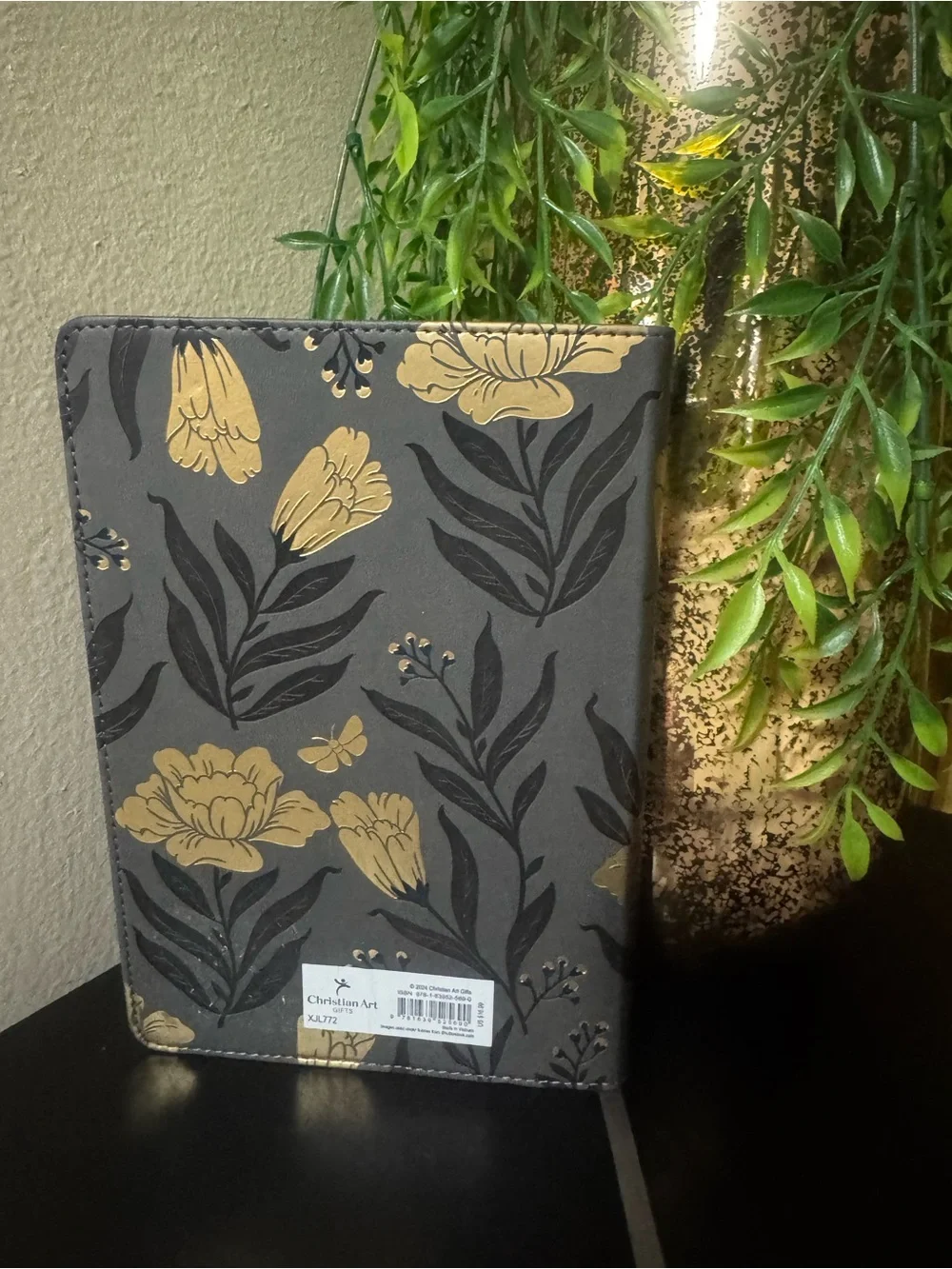 Inspirational embossed Journal - Gray with Gold Floral Design